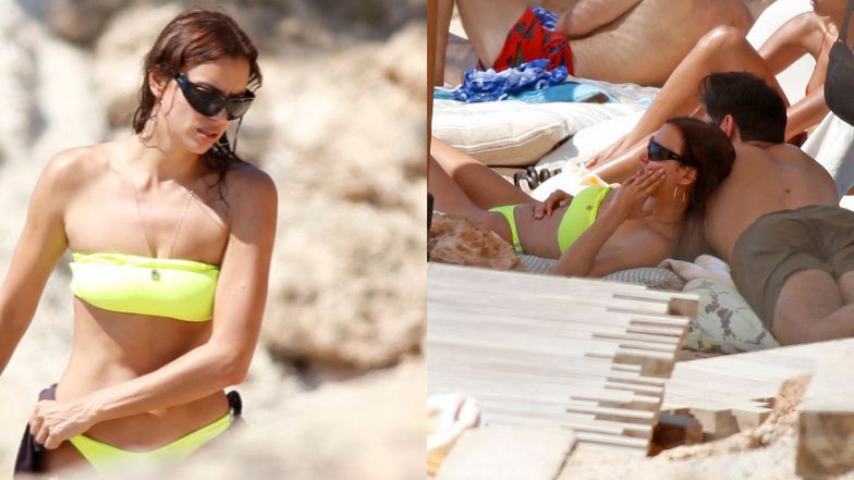 Frywolna Irina Shayk w neonowym bikini relaksuje się na Ibizie z