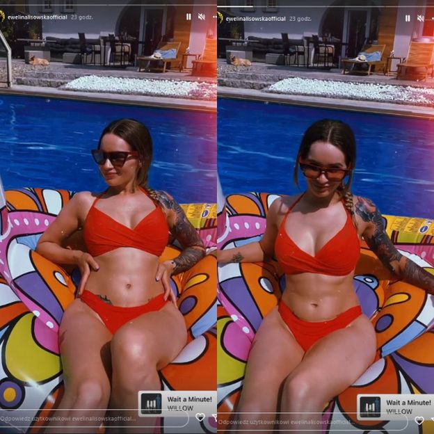 Ewelina Lisowska w czerwonym bikini wygrzewa się na lamie Fani