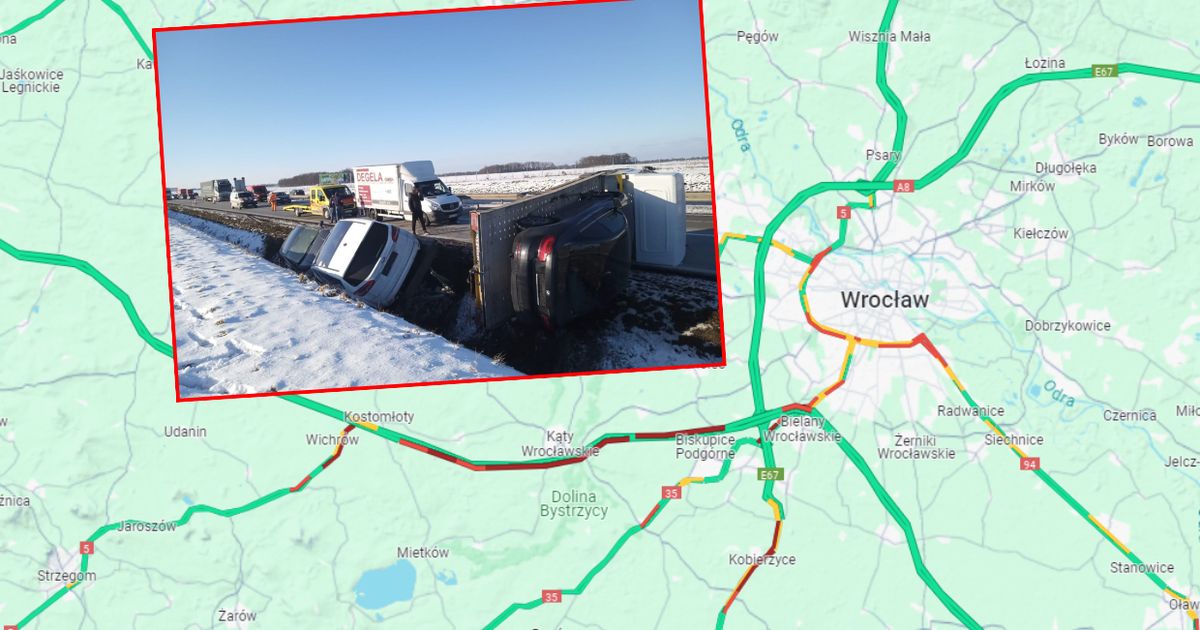 Wypadek lawety pod Wrocławiem Ogromny korek na autostradzie WP