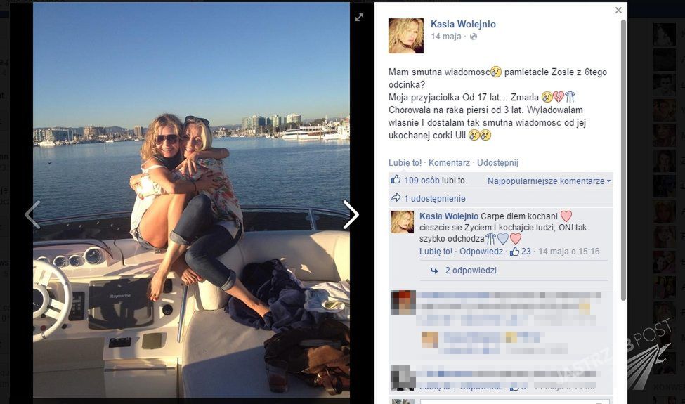 Kasia Wołejnio o śmierci swojej przyjaciółki, fot. Facebook