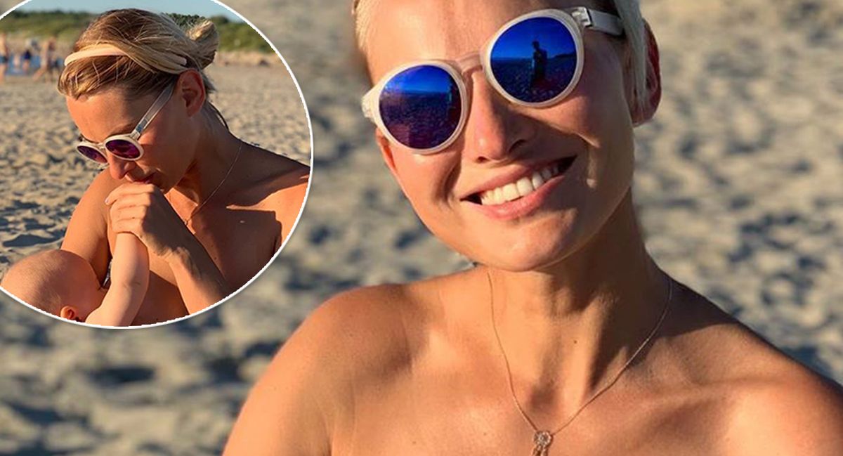 Joanna Moro karmi córkę piersią na plaży. Pod odważnymi zdjęciami burza w komentarzach