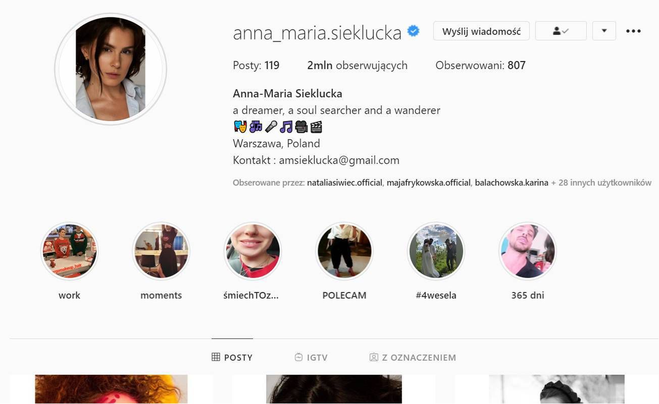 Anna Maria Sieklucka - 2 miliony osób śledzi jej Instagrama