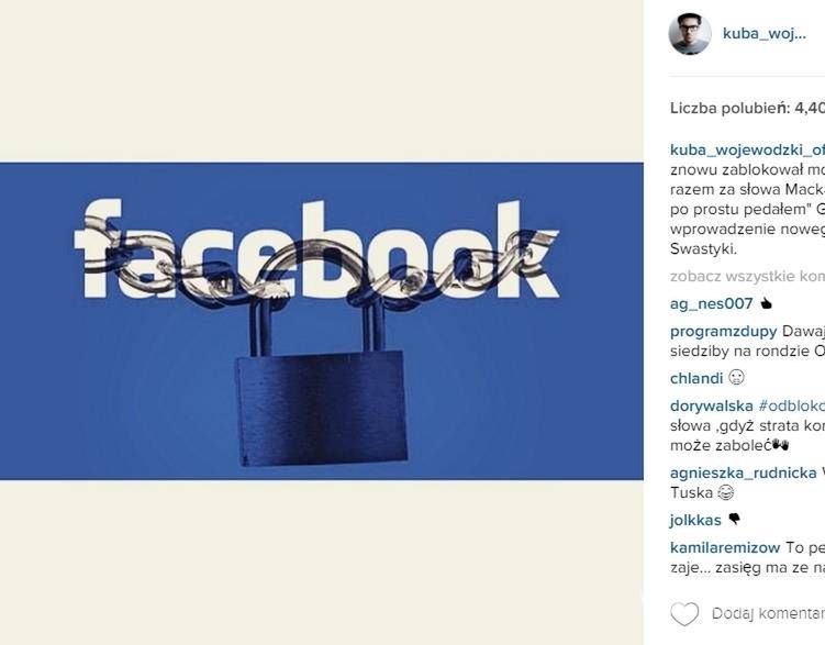 Kuba Wojewódzki znów ma zablokowane konto na Facebooku