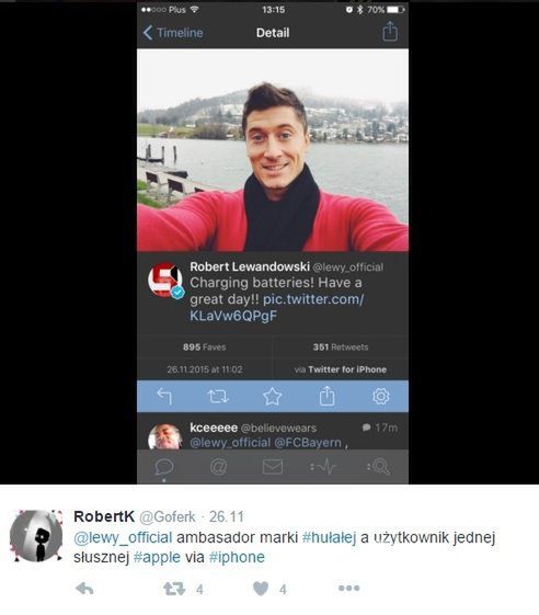 Wpadka Robert Lewandowskiego  fot. screen z twitter.com