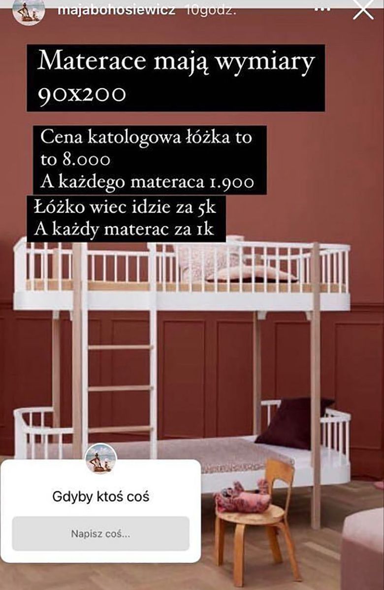 Maja Bohosiewicz sprzedaje piętrowe łóżko