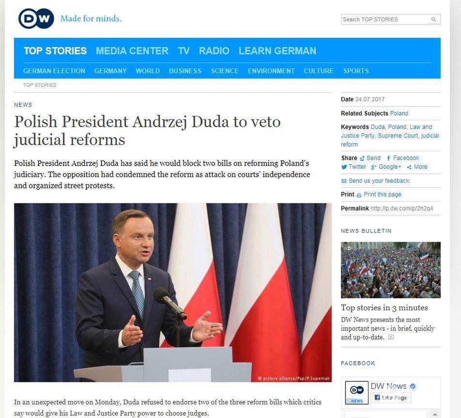 Zagraniczne media o wecie Andrzeja Dudy