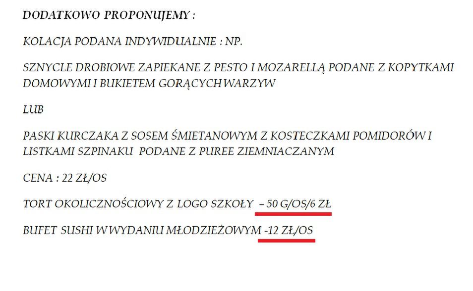 Dodatkowa oferta jednej z olsztyńskich restauracji. 