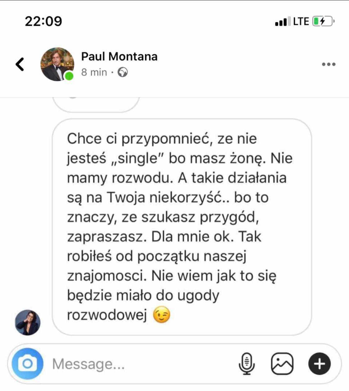 Paul Montana upublicznił wiadomość od Ilony Felicjańskiej