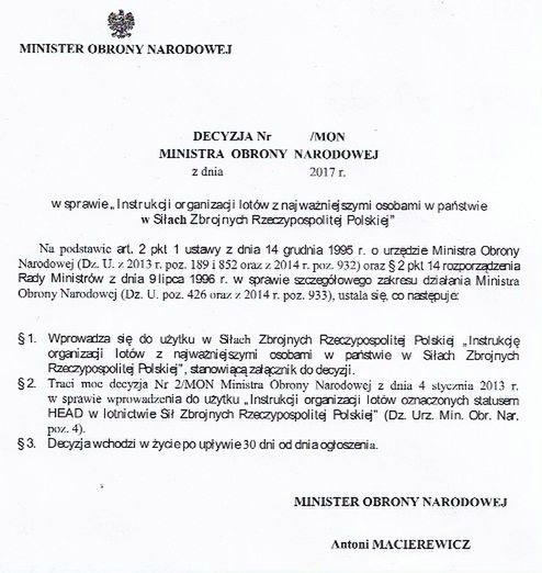 Instrukcja, której nie zdążył podpisać Antoni Macierewicz, czeka na podpis Mariusza Błaszczaka 
