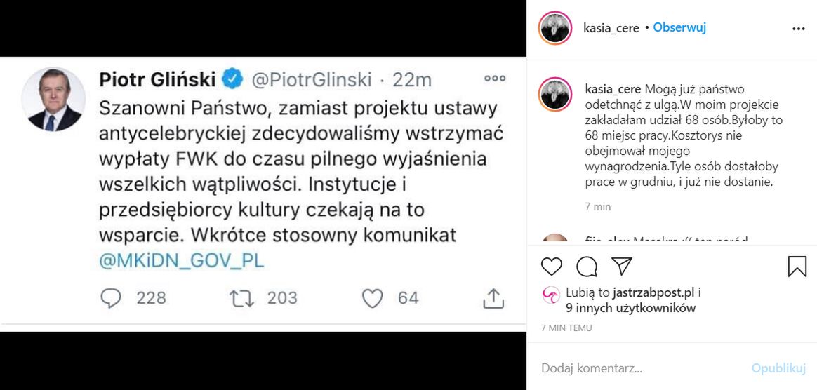 Kasia Cerekwicka o decyzji Piotra Glińskiego