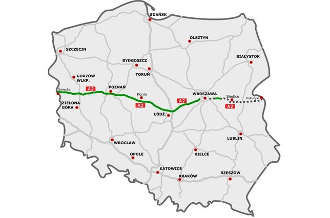 Długość autostrady A2, po zakończeniu jej budowy, wyniesie 657 km