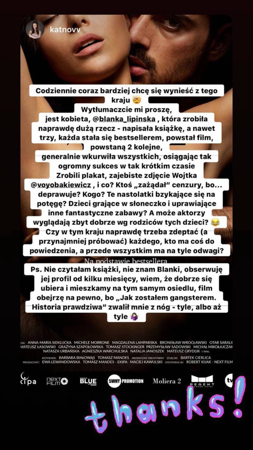 Blanka Lipińska o problemach z plakatem