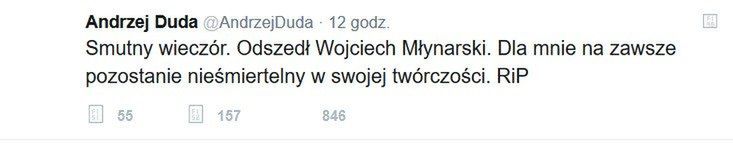 Andrzej Duda żegna Wojciecha Młynarskiego