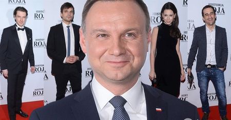 Gwiazdy na premierze filmu "Historia Roja": Prezydent Andrzej Duda, Marcin Kwaśny, Misiek Koterski