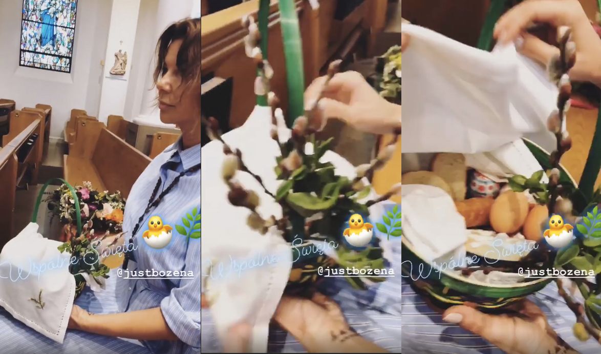 Edyta Górniak w kościele z koszykiem wielkanocnym