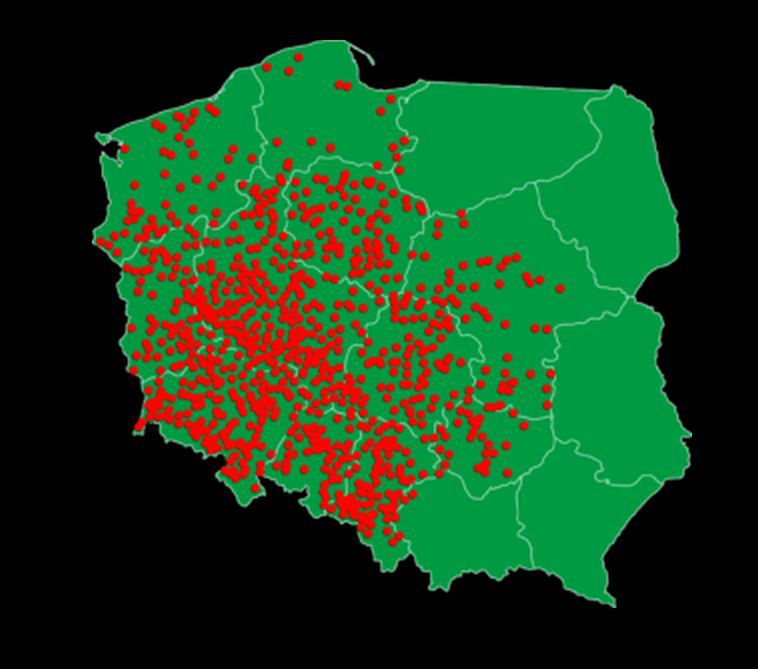 Rozkład sklepów Dino Polska na koniec 2018 r. 