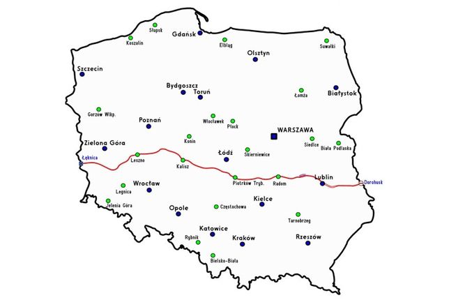 DK12 łączy wschodnią i zachodnią granicę Polski