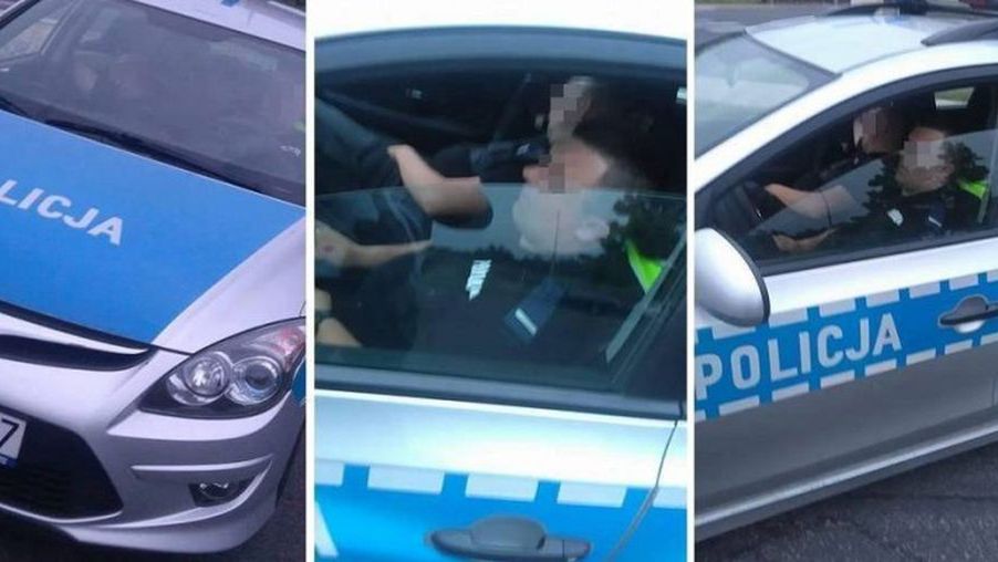 Mieszkaniec Gostynia sfotografował drzemkę załogi radiowozu na służbie