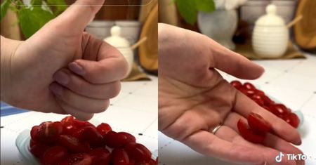 W mig pokroisz całe opakowanie pomidorków koktajlowych. Wystarczy plastikowa pokrywka