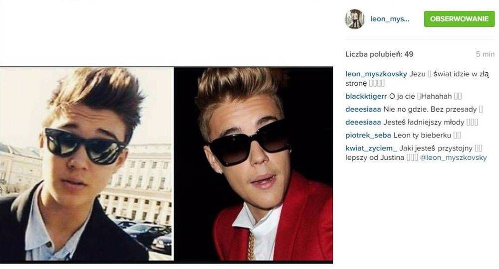 Leon Myszkowski jak Justin Bieber, fot. Instagram