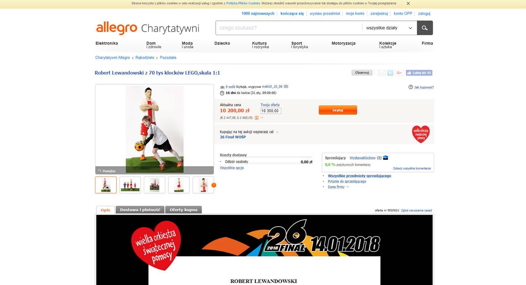Figurka Roberta Lewandowskiego z Lego na aukcji WOŚP
