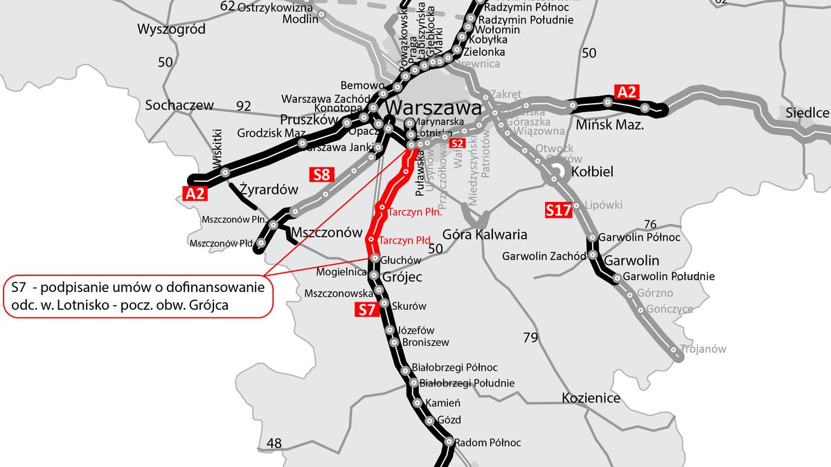 Zaplanowany między Grójcem a Warszawą odcinek S7 ma mieć długość 29,2 km. 