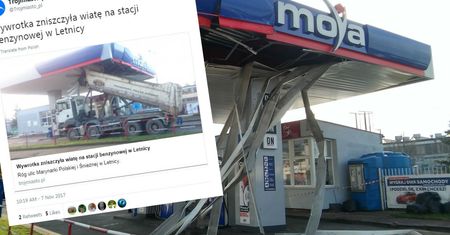 Przyjechał zatankować. Zapomniał opuścić skrzyni ładunkowej