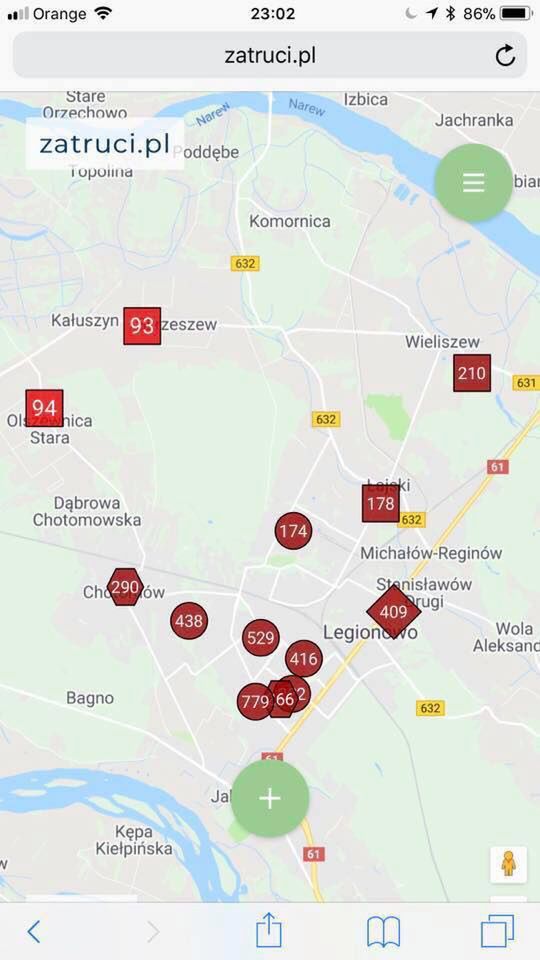Kiedy zaczyna się sezon grzewczy w Legionowie jest gorzej niż w Pekinie. Stężenia pyłów. 