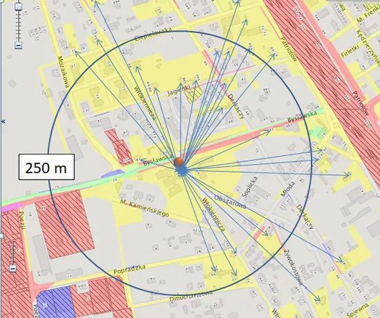 Mapa "kopciuchów" w okolicy przedszkola w Falenicy 
