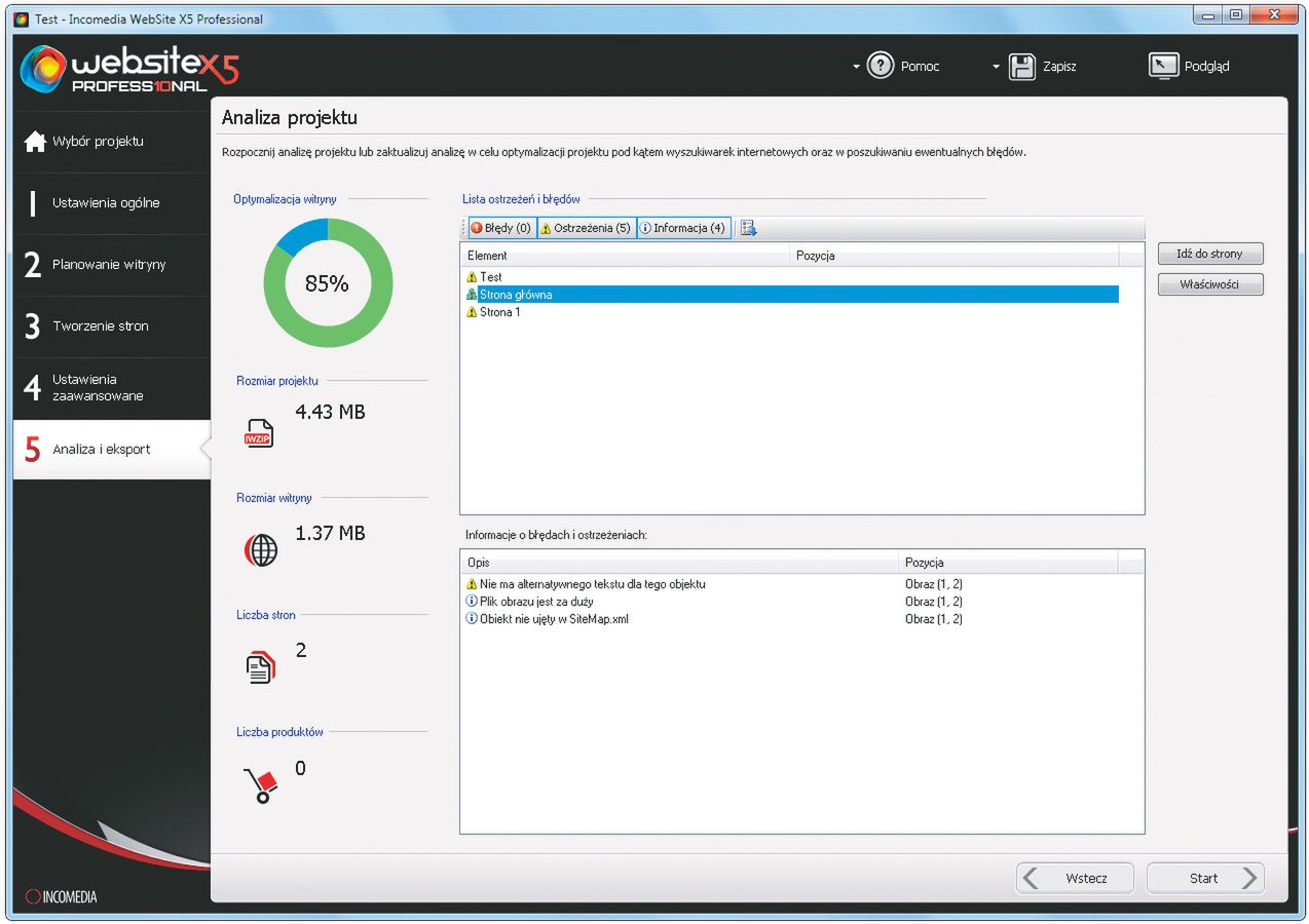 Test Website X5 Professional 10 - własne WWW prosto i profesjonalnie