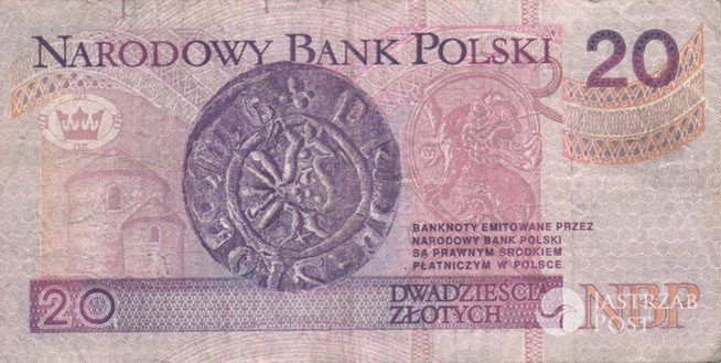 Obecny banknot 20 złotych z tyłu