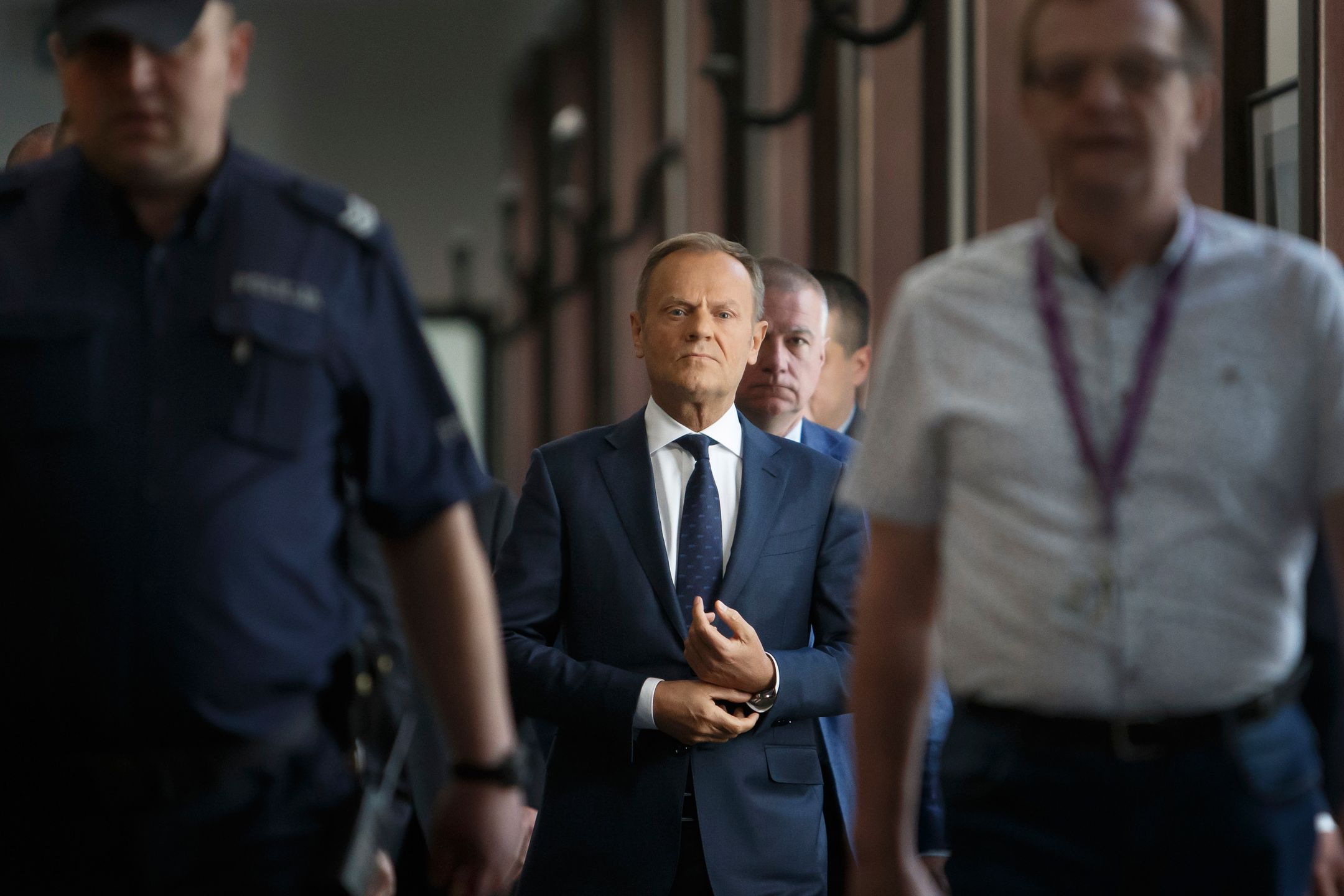 Warszawa. 23.04.2018  Donald Tusk przybyl na zeznawac jako swiadek w procesie nt. katastrofy smolenskiej   Fot: Krystian Maj/FORUM 