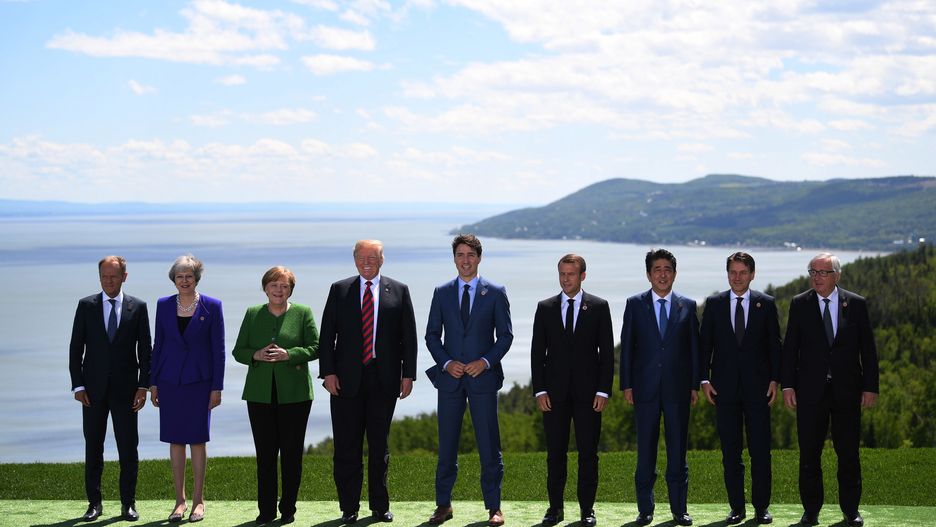 Donald Tusk z uczestnikami szczytu G7 w Charlevoix