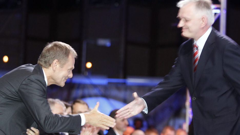 Donald Tusk i Jarosław Gowin, konwencja krajowa PO, 2013 r.