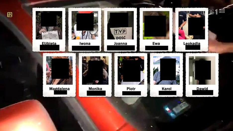 Infografika z TVP. "Wiadomości" podały imiona, nazwiska i pokazały twarze protestujących.
