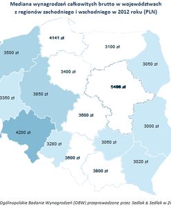 Na zachodzie kraju wciąż lepsze zarobki