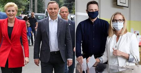 Kandydaci prezydenta głosują w wyborach. Trzaskowski z Małgorzatą w Rybniku, Duda z Agatą i Kingą w Krakowie