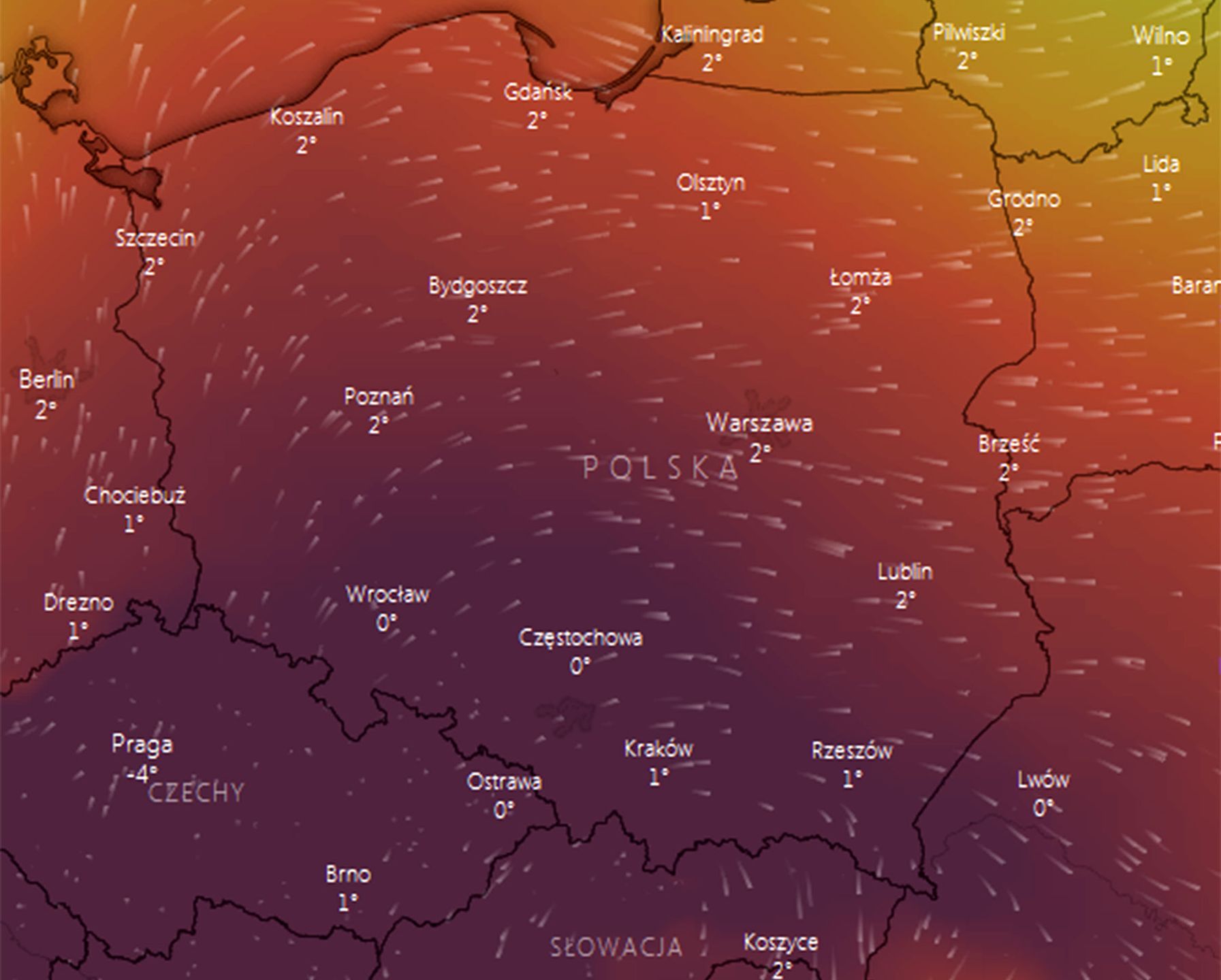 W środę w południe centrum wyżu (najciemniejszy kolor) znajdzie się nad południową Polską