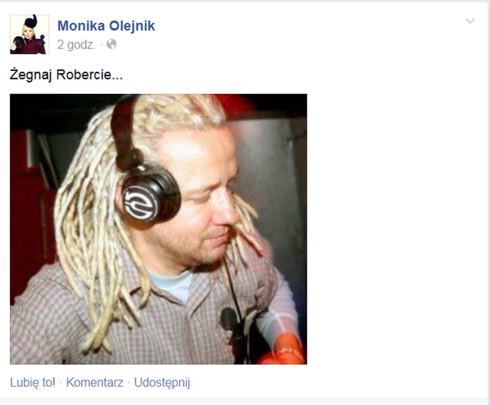 Monika Olejnik żegna Roberta Leszczyńskiego Fot. screen z Facebook