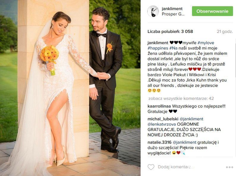 Jan Kliment i Lenka Tvrzova w sukni Violi Piekut (fot. Instagram)