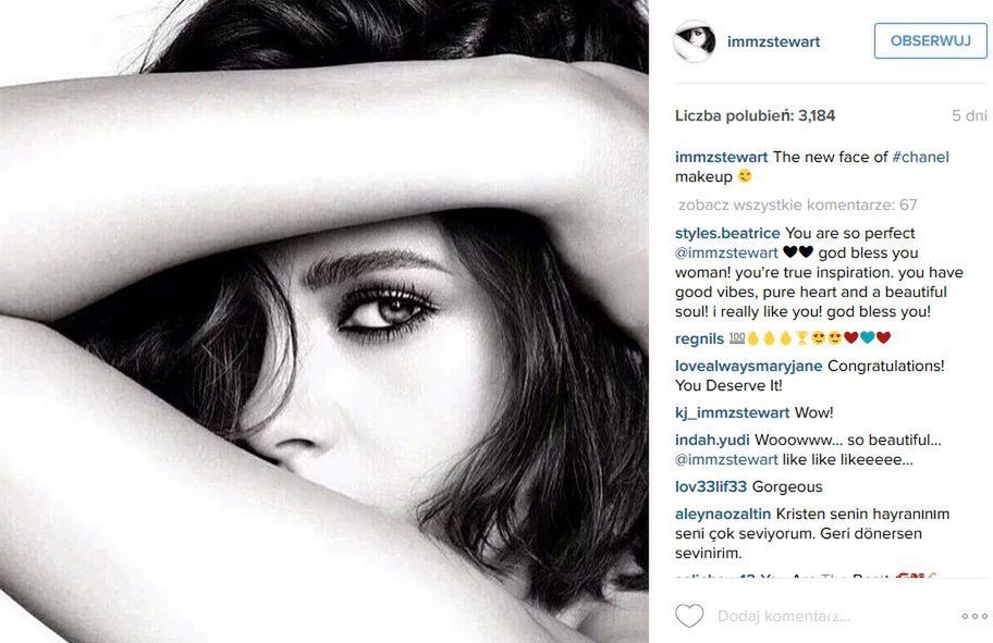 Pierwsze zdjęcie Kristen Stewart w kampanii reklamowej kosmetyków Chanel (fot. Instagram)