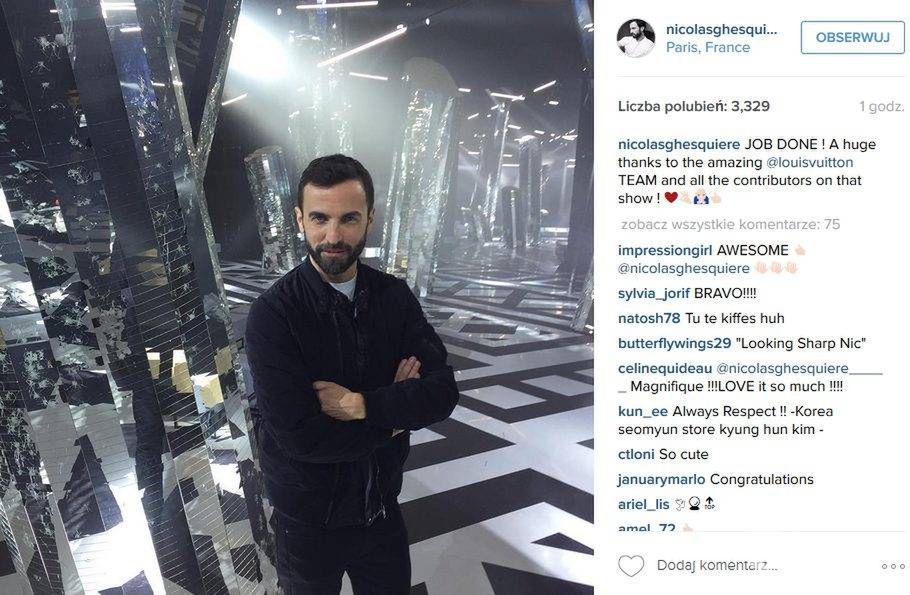 Nicolas Ghesquière, projektant Louis Vuitton, pokaz Louis Vuitton jesień-zima 2016/2017 (fot. Instagram)