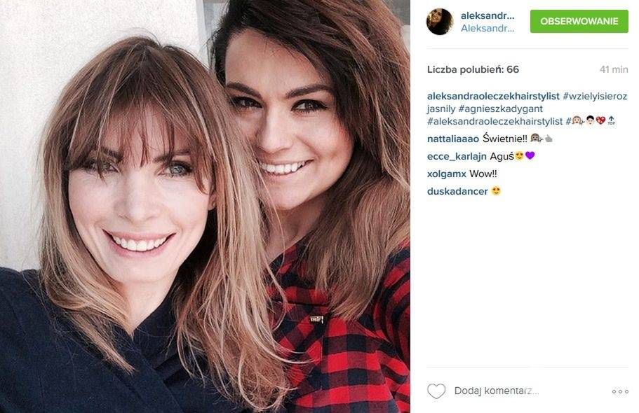 Blond Agnieszka Dygant i autorka jej nowej fryzury Aleksandra Oleczek (fot. Instagram)