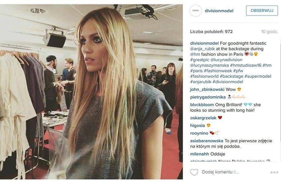 Anja Rubik z włosami na pokazie H&M w Paryżu (fot. Instagram)