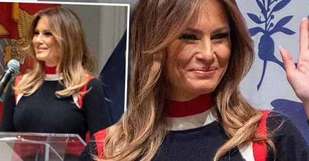 Melania Trump w nieciekawym sweterku i płaskich butach wspiera Czerwony Krzyż. Ratowały ją tylko spodnie