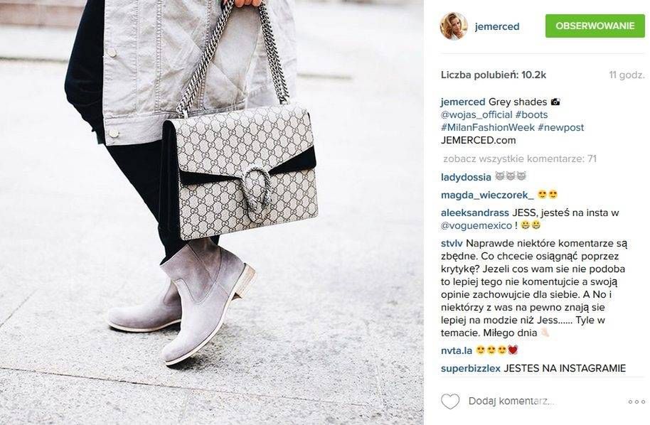 Botki: Wojas. Jessica Mercedes, tydzień mody w Mediolanie (fot. Instagram)