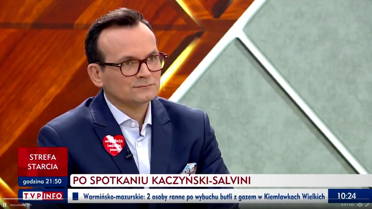 Gość TVP Info miał serduszko WOŚP. Tym razem nie zniknęło