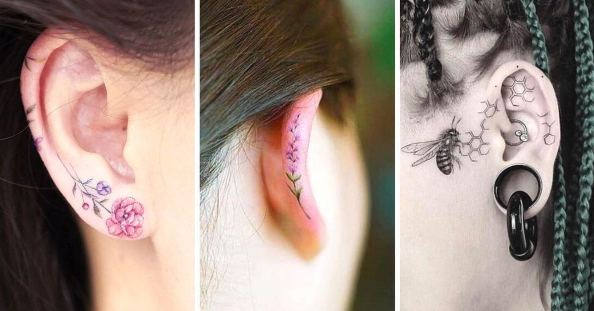 21 delikatnych tatuaży zdobiących uszy. Są subtelne, łatwo je ukryć i przypominają biżuteryjne ozdoby