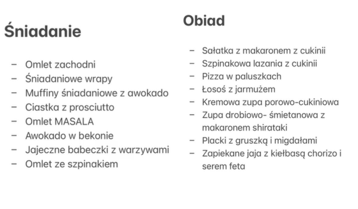 Tak wygląda menu śniadaniowe i obiadowe Oliwii/źródło: TikTok/https://www.tiktok.com/@modrafrelka/video/