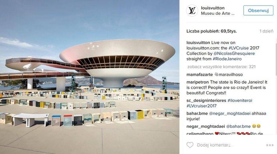 Pokaz kolekcji Louis Vuitton Cruise 2017 odbył się w Muzeum Sztuki Współczesnej w Niteròi w stanie Rio de Janeiro (fot. Instagram)